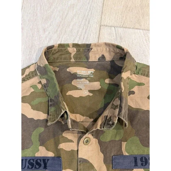 Rare Stussy Camo  International Worldwide Tribe Button Up Shirt  Mens XL - Picture 11 of 11